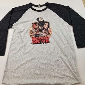 BLOOD DRIVE APPLE TV SERIES GRINDHOUSE STYLE JERSEY MEDIUM BLACK AND WHITE LS